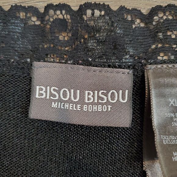 Vintage 90s Y2K Bisou Bisou Lace Trim Cardigan Sweater Black Whimsigoth Preppy - Picture 8 of 10